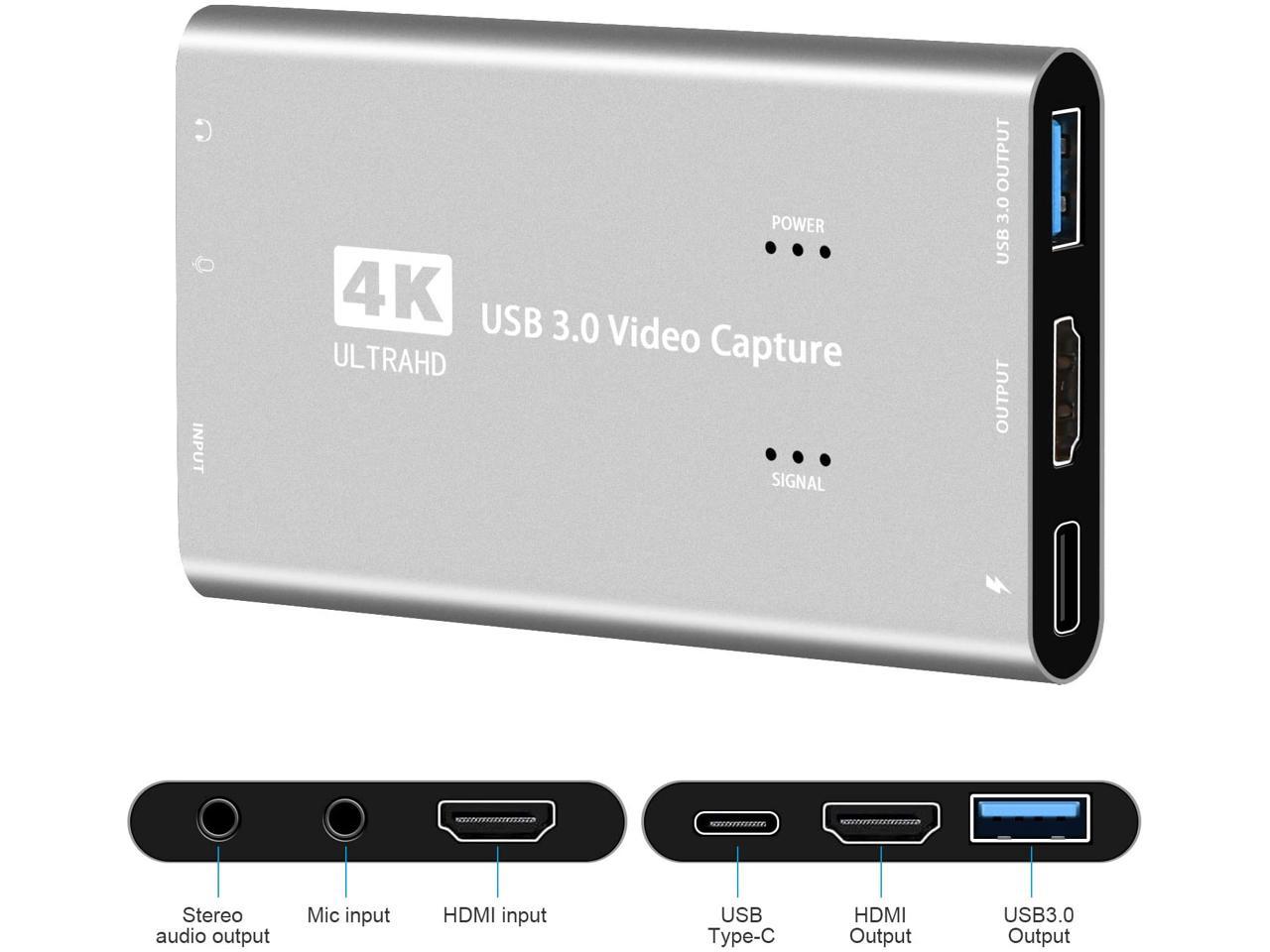 4K Audio Video Capture Card, USB 3.0 HDMI Video Capture Device, Full HD 1080P 60FPS for Game
