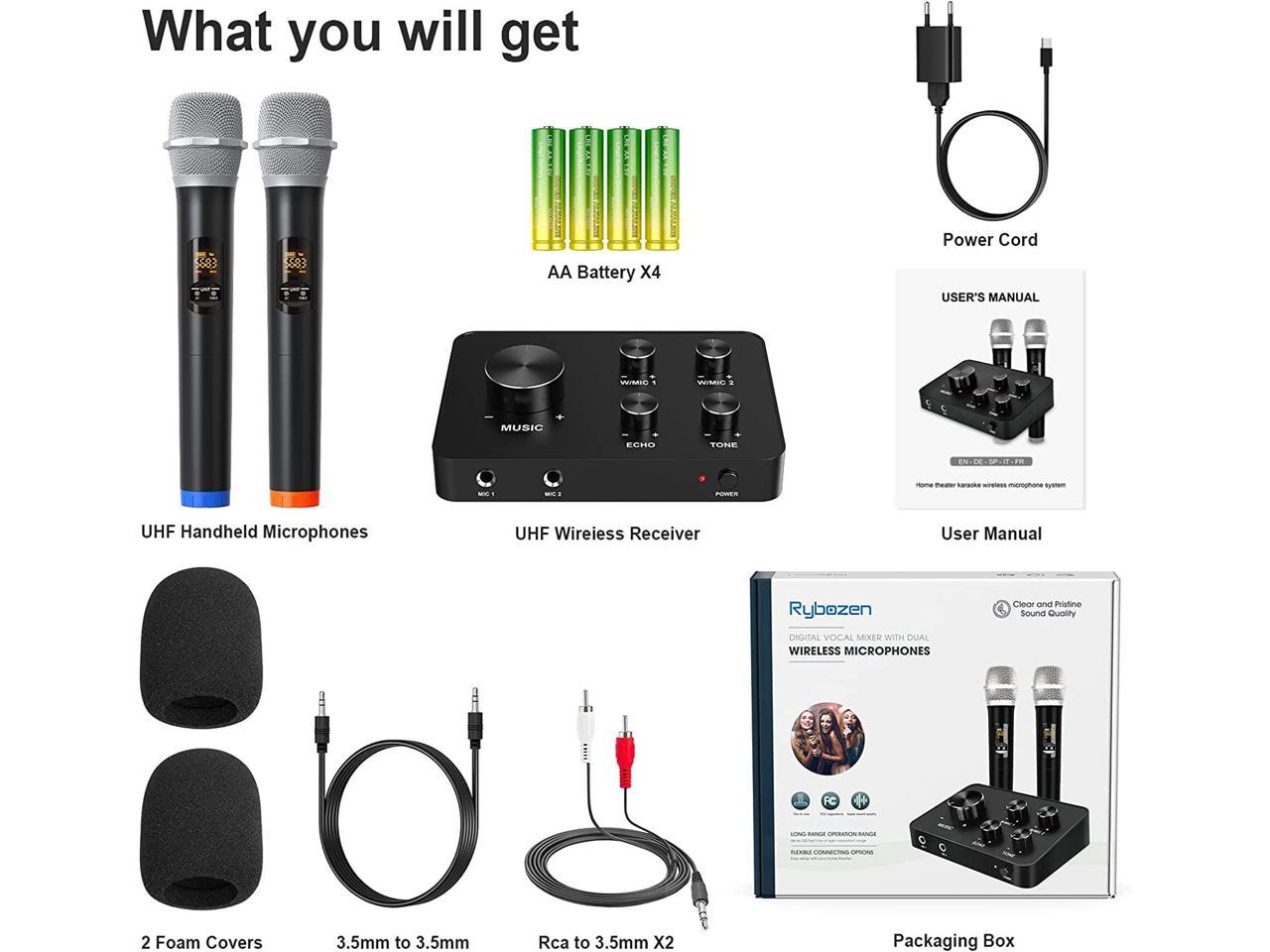 gesponsord vermoeidheid Humoristisch Portable Karaoke Microphone Mixer System Set, with Dual UHF Wireless Mic,  HDMI & AUX in/Out for Karaoke, Home Theater, Amplifier, Speaker - Newegg.com