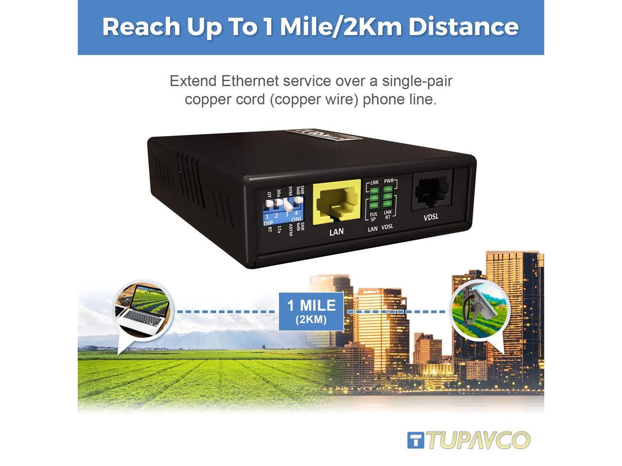 Extender Kit (Pair 2pc) Tupavco TEX100 Range up to 1 Mile/7000FT over Phone Copper