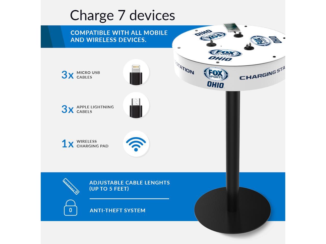 ChargeTech Power Table Charging Station, (6) Braided Cables, Qi