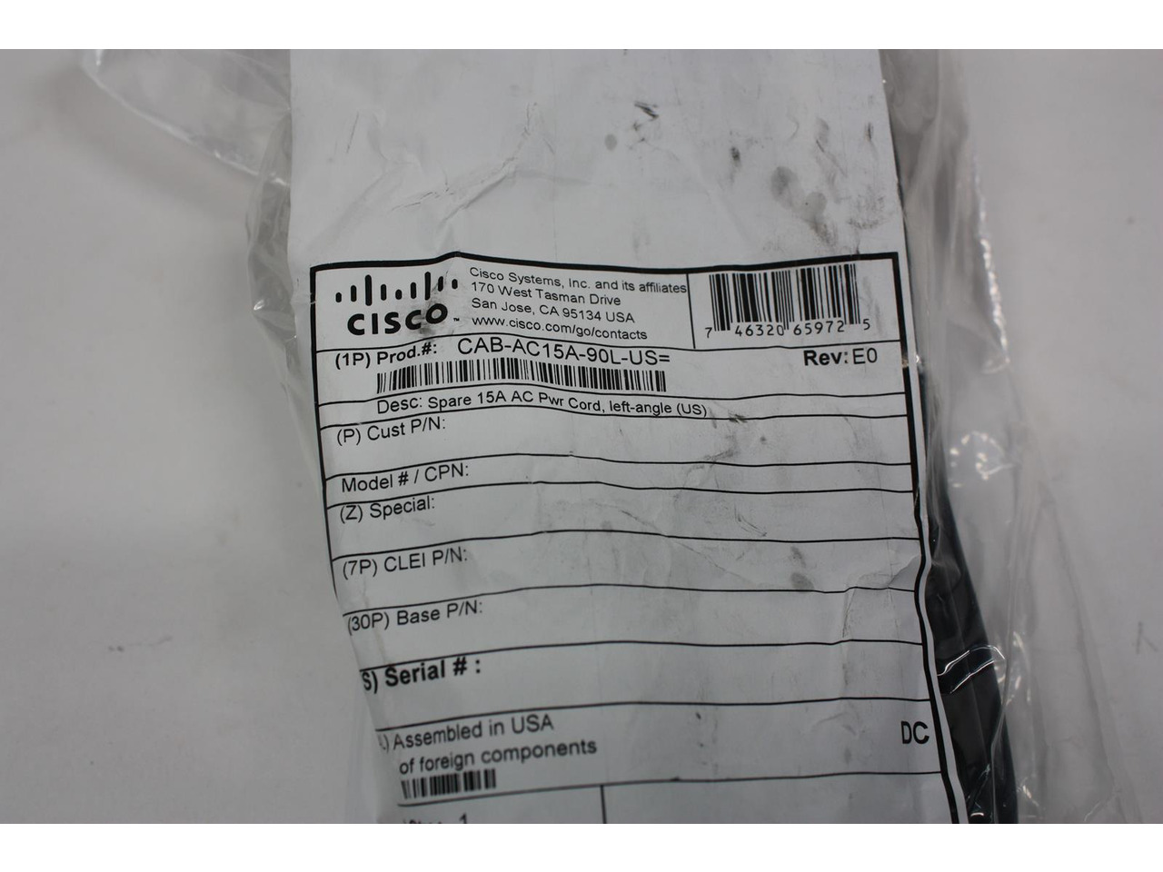 Cisco CAB-C15-ACR AC Power Cord (Argentina) C15 EL 219 (IRAM 2073) 2.5m