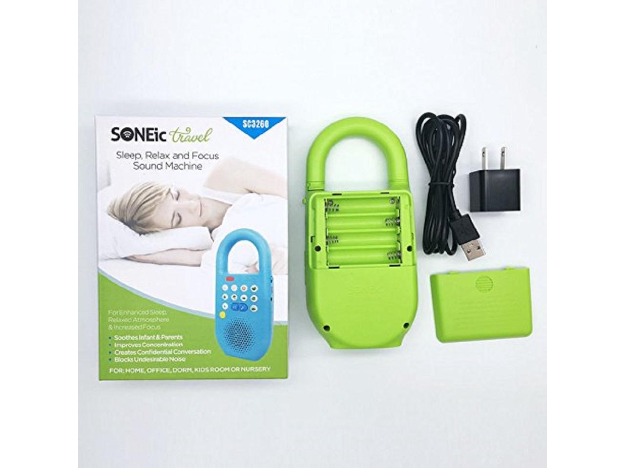 with Timer Option 10 Soothing White Noise and Natural Sound Tracks and 7 Baby Lullaby Tracks Travel Sleep SONEic Blue Relax and Focus Sound Machine 