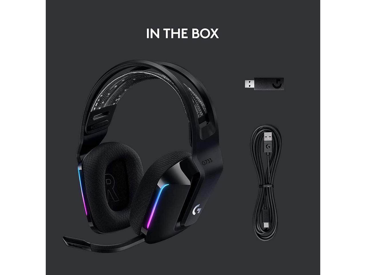 Logitech G733 Lightspeed Wireless Gaming Headset with Suspension Headband,  Lightsync RGB, Blue VO!CE mic technology and PRO-G audio drivers - Black