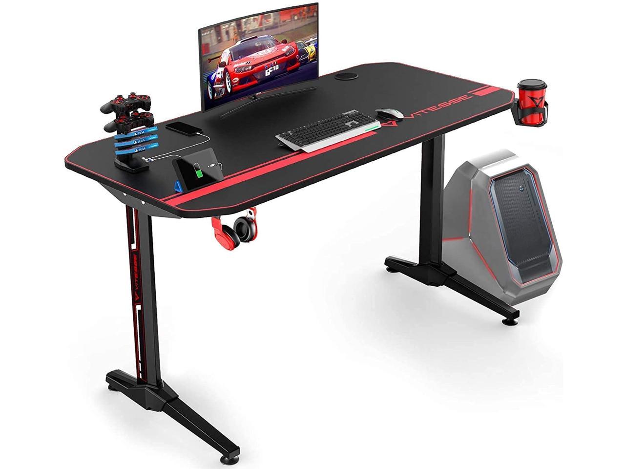 Vitesse 40 Inch Gaming Desk Ergonomic Office Pc Computer Desk With Full Desk Mouse Pad T Shaped Gamer Tables Pro With Usb Gaming Handle Rack Stand Cup Holder Headphone Hook Newegg Com