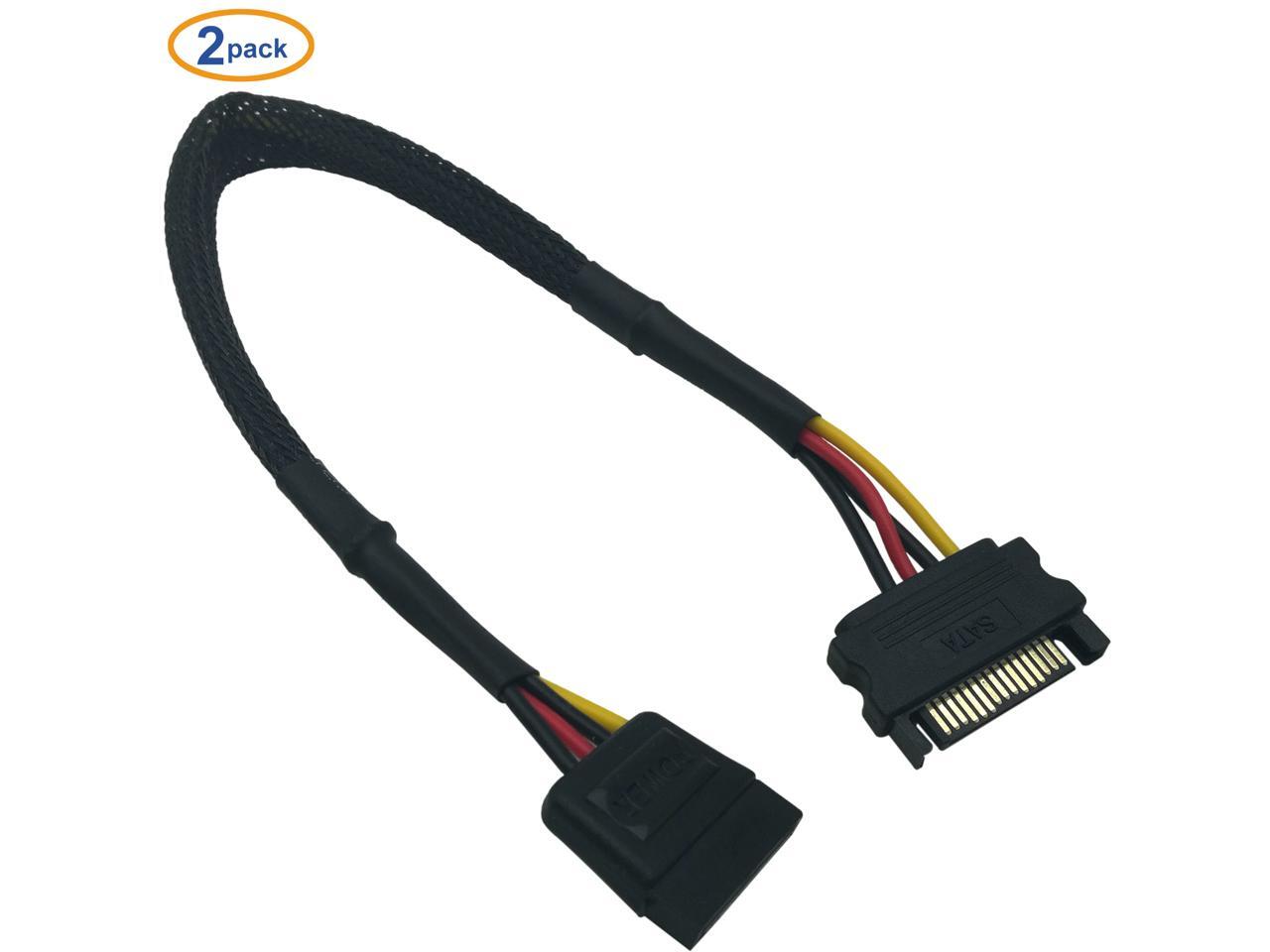 15 Pin SATA Power Extension Cable Male to Female Braided Sleeved Adapter 12inch