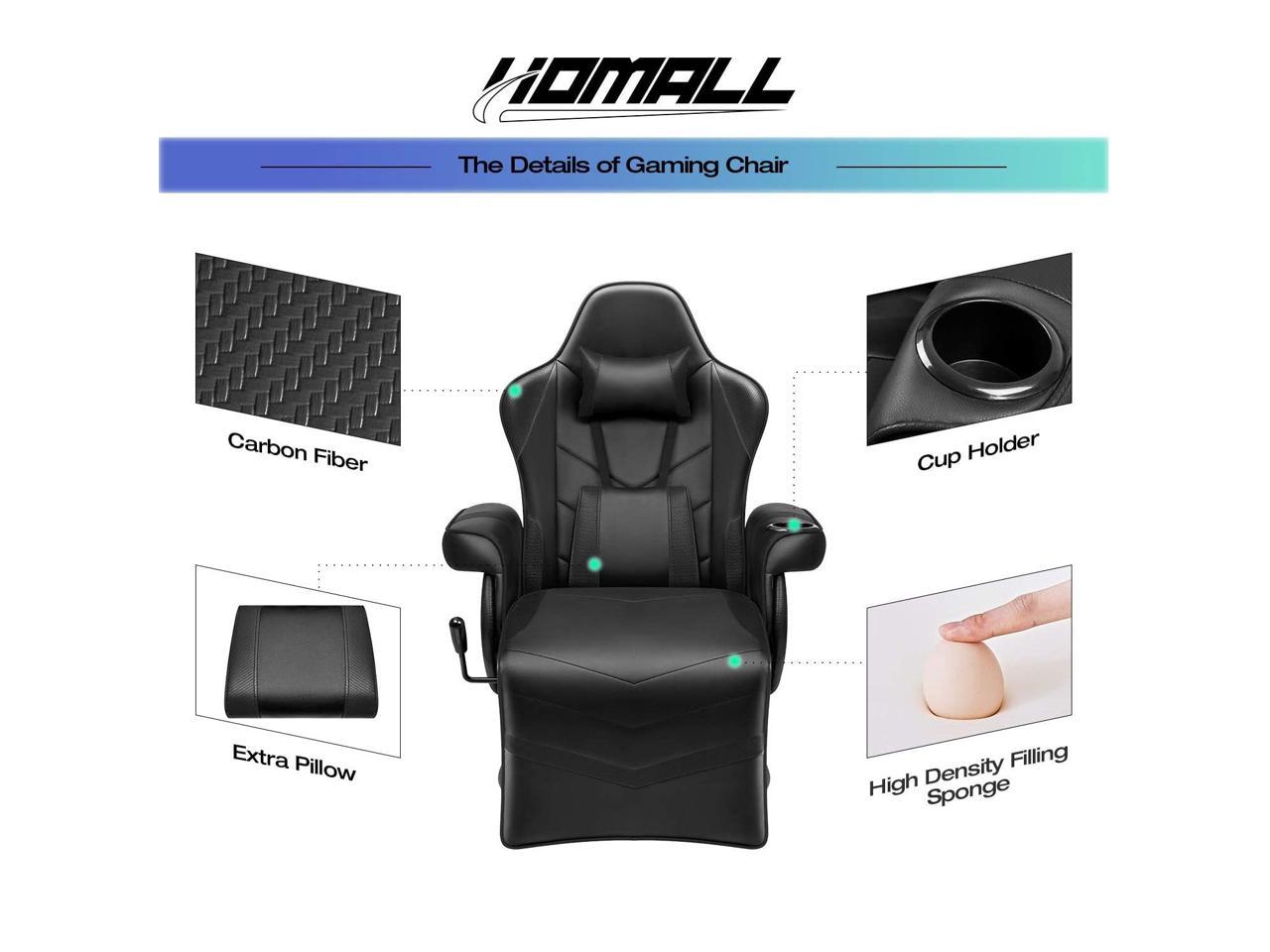 Homall Computer Racing Style Pu Leather Ergonomic Adjusted Reclining Video Gaming Single Sofa Chair with Footrest Headrest and Lumbar Support Black
