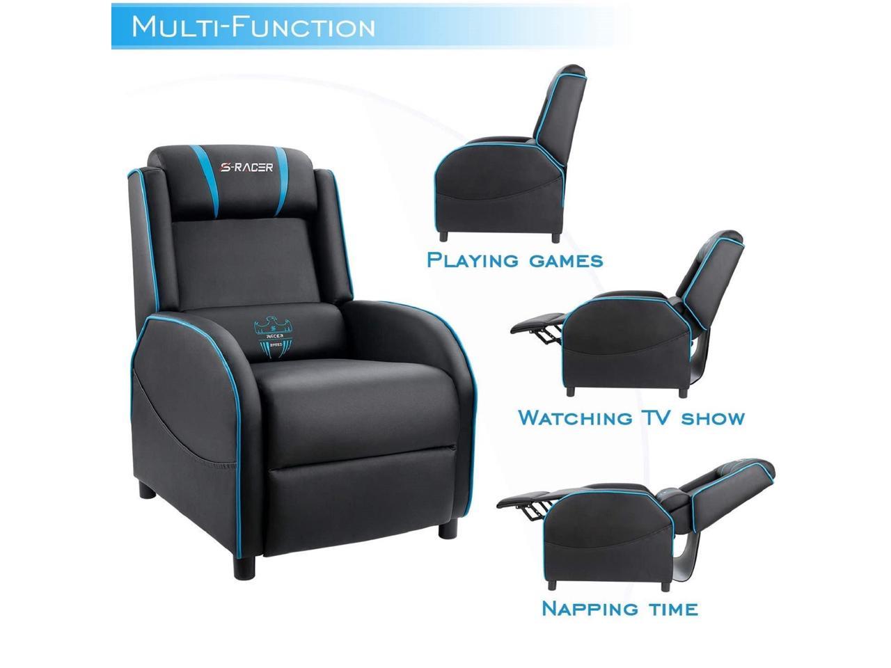Homall Gaming Recliner Chair PU Leather, Blue/Black - Newegg.com
