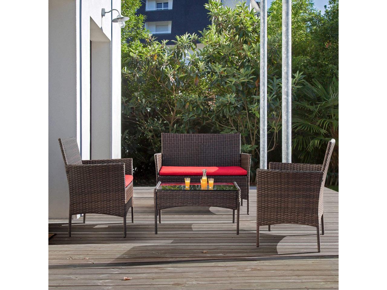 Homall 4 Pieces Outdoor Patio Furniture Sets Rattan Chair Wicker Set