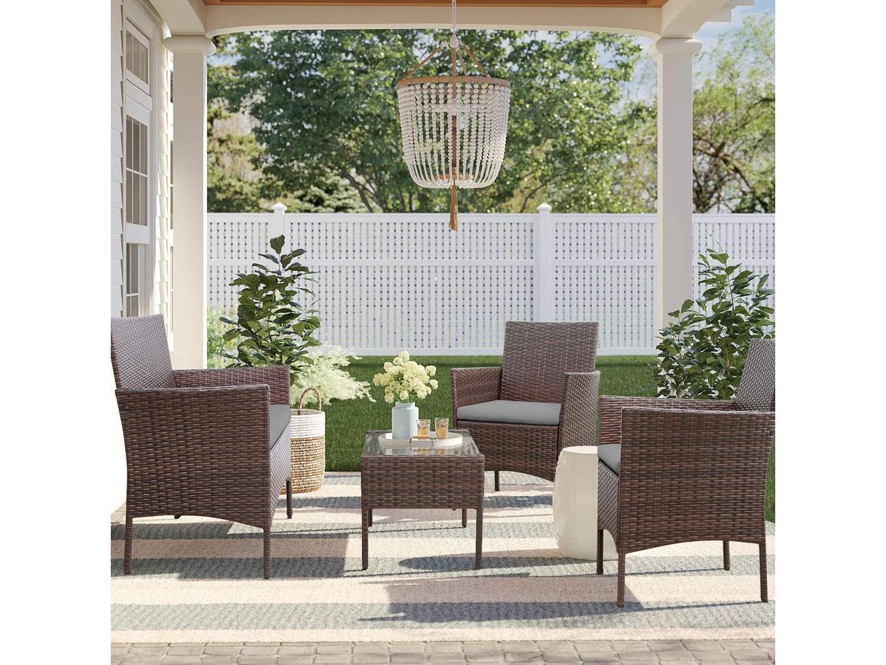 Homall 4 Pieces Outdoor Patio Furniture Sets Rattan Chair Wicker Set