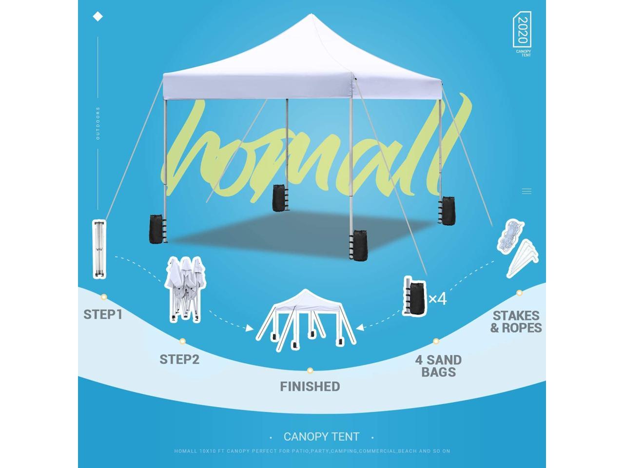 Homall Pop Up Canopy 10X10 FT Ez Up Canopy Tent Commercial Instant Shelter Patio Sun Shade Canopies with Roller Bag 4 Canopy Sand Bags Blue 