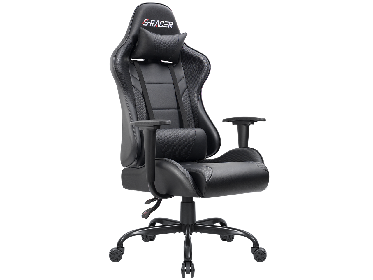 Homall Carbon Gaming Chair Leather Reclining Black Racing Style, Ergonomic Hydraulic Swivel Seat with Headrest and Lumbar Support