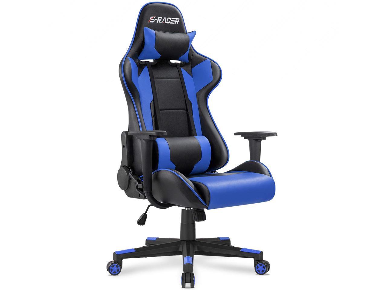 Homall Gaming Chair Racing Style High Back With Premium Pu Leather And Ergonomic Computer Swivel Chair With Headrest And Lumbar Support Blue Black Newegg Com