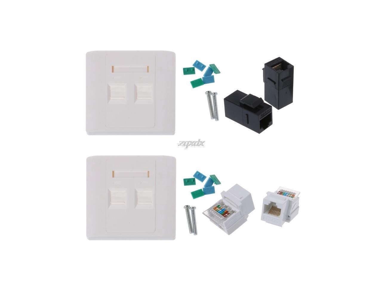 2 Ports RJ45 Network Wall Plate With Female to Female Connector CAT5e / CAT6 Z09 Drop ship