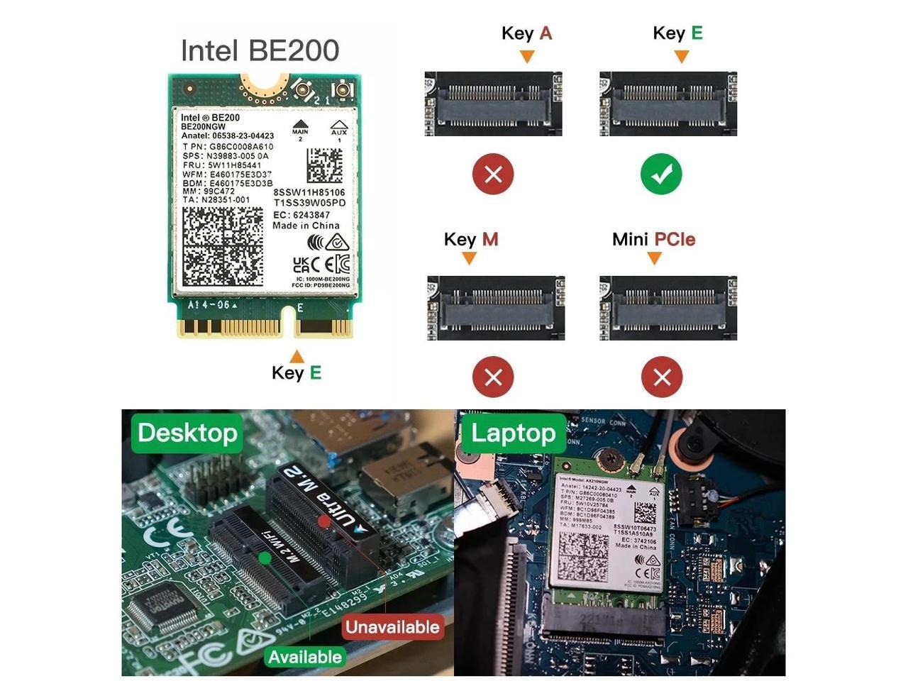 New WiFi 7 Intel BE200 Bluetooth 5.4 Wifi Card BE200NGW 2.4/ 5/ 6 GHz