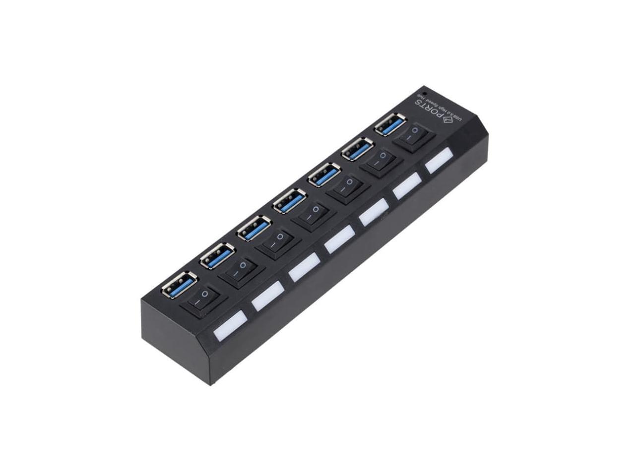 Black 7 ports USB 3.0 Hub for PC/Laptops with Independent Switches ...