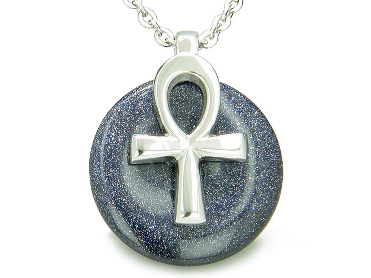 All Powers Of Life Ankh Magic Amulet Blue Goldstone Lucky Donut Pendant 18 Inch Necklace Newegg Com