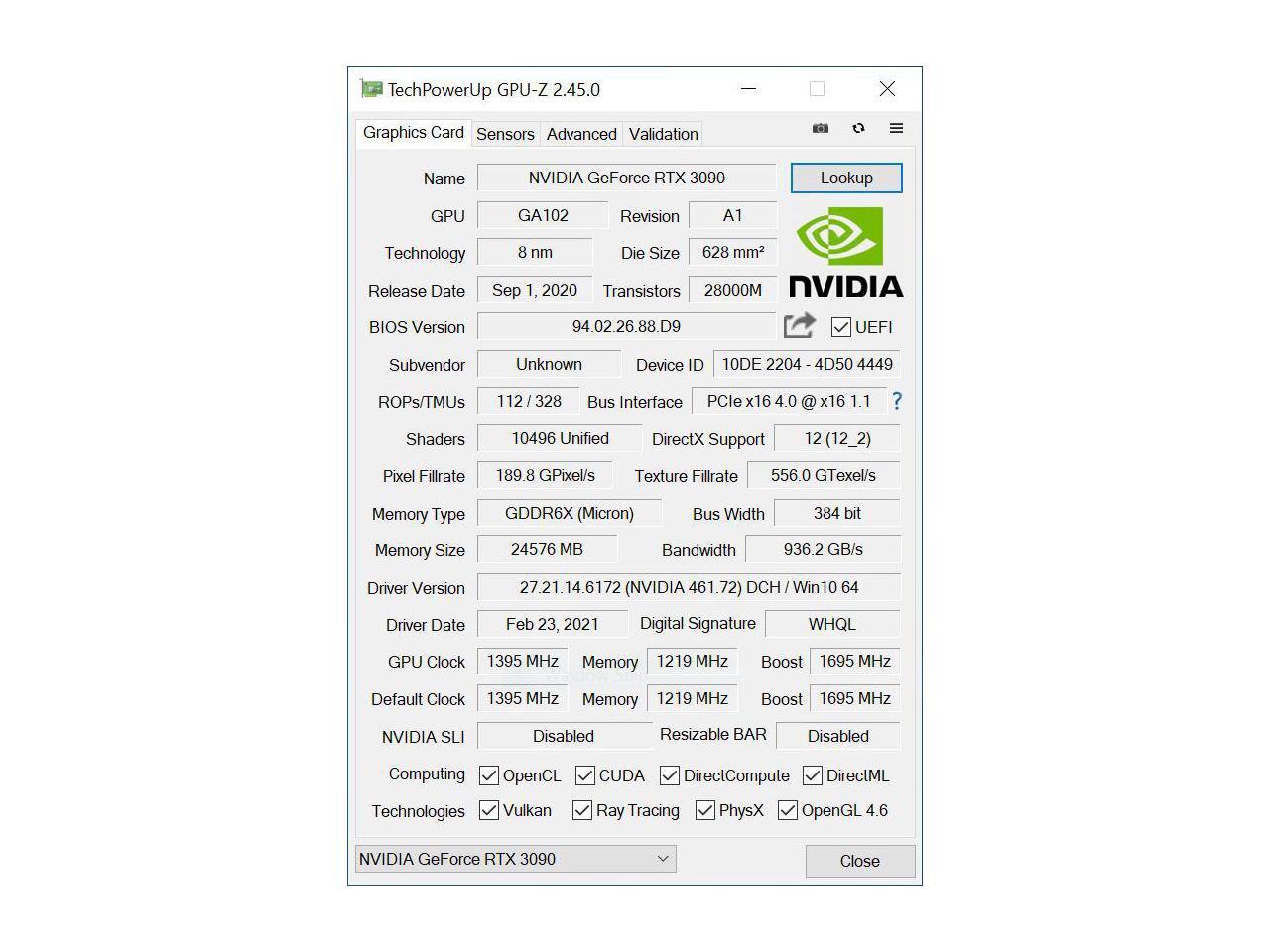 HP Nvidia RTX 3090 FHR M24410001 Gaming Video Graphics Card Ampere GPU