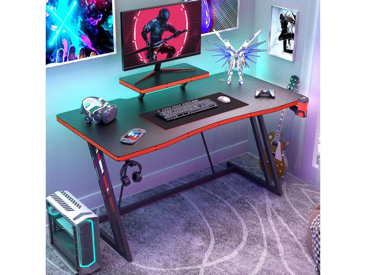 Furmax Gaming Desk Z Shaped PC Gaming Table with Carbon Fibre Surface