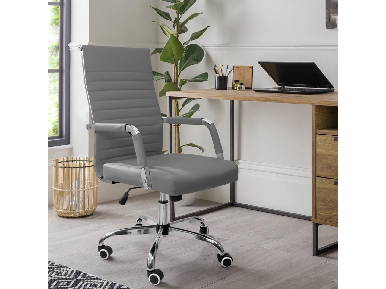 Furmax Ribbed Office Desk Chair MidBack PU Leather Executive