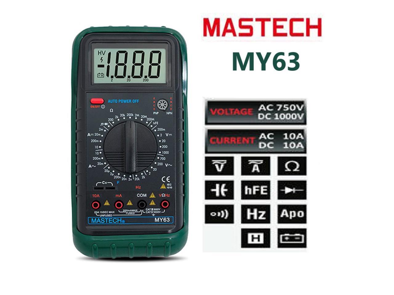 Mastech MY63 Multimeter Digital Multitester Capacitance Frequency ...