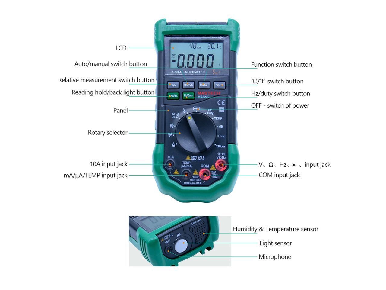 Mastech MS8229 Multimeter 5 in 1 Digital Multimeter Auto Range ...