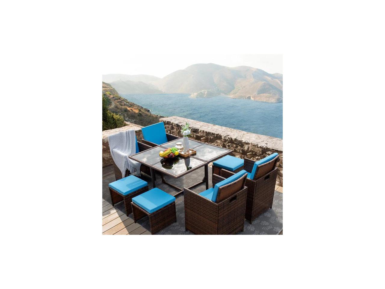 Devoko 9 Pieces Patio Dining Sets Outdoor Space Saving Rattan Chairs
