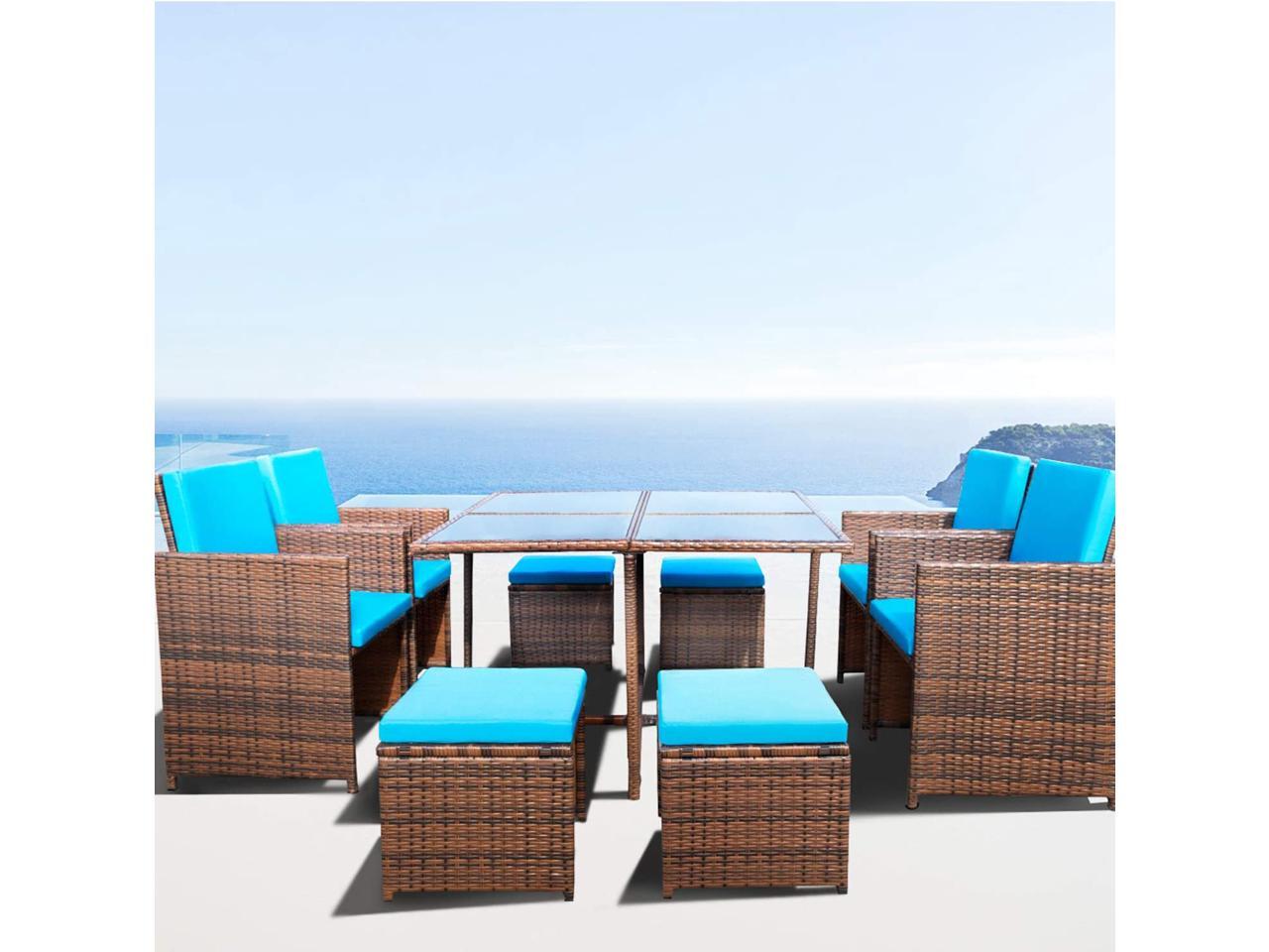 Devoko 9 Pieces Patio Dining Sets Outdoor Space Saving Rattan Chairs