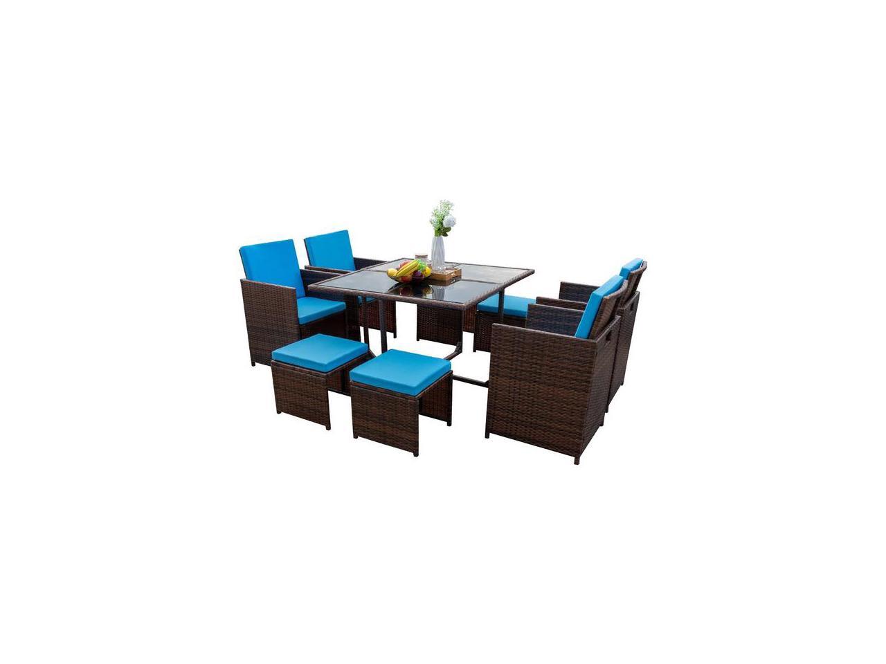 Devoko 9 Pieces Patio Dining Sets Outdoor Space Saving Rattan Chairs