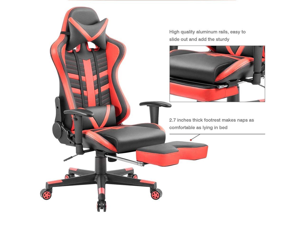 Devoko Ergonomic High-Back Racing Gaming Chair with Leather Bucket Seat ...