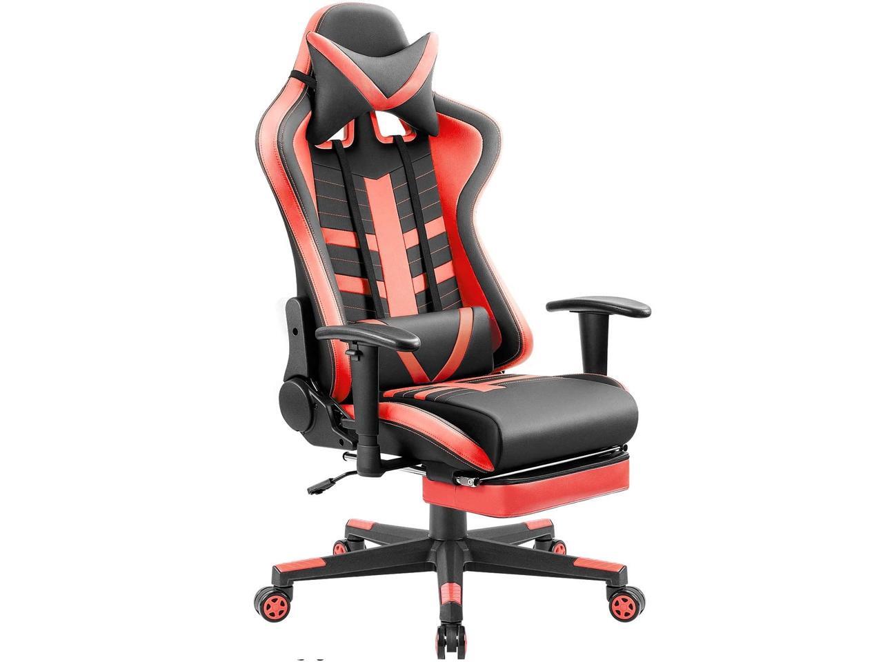 Devoko Ergonomic High-Back Racing Gaming Chair with Leather Bucket Seat, Headrest, Footrest and 