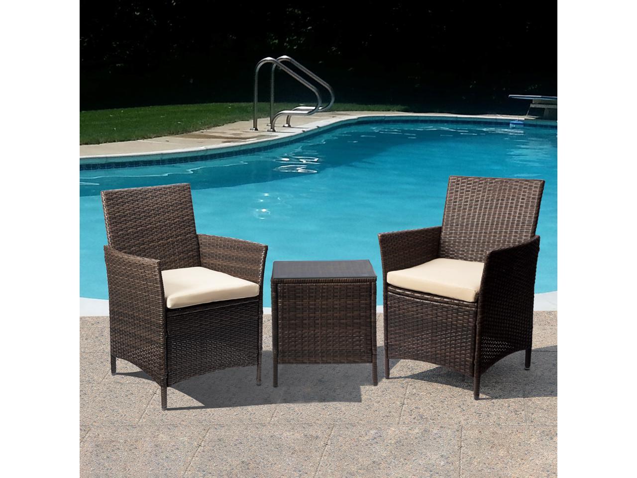 Devoko Patio Porch Furniture Sets 3 Pieces PE Rattan Wicker Chairs with