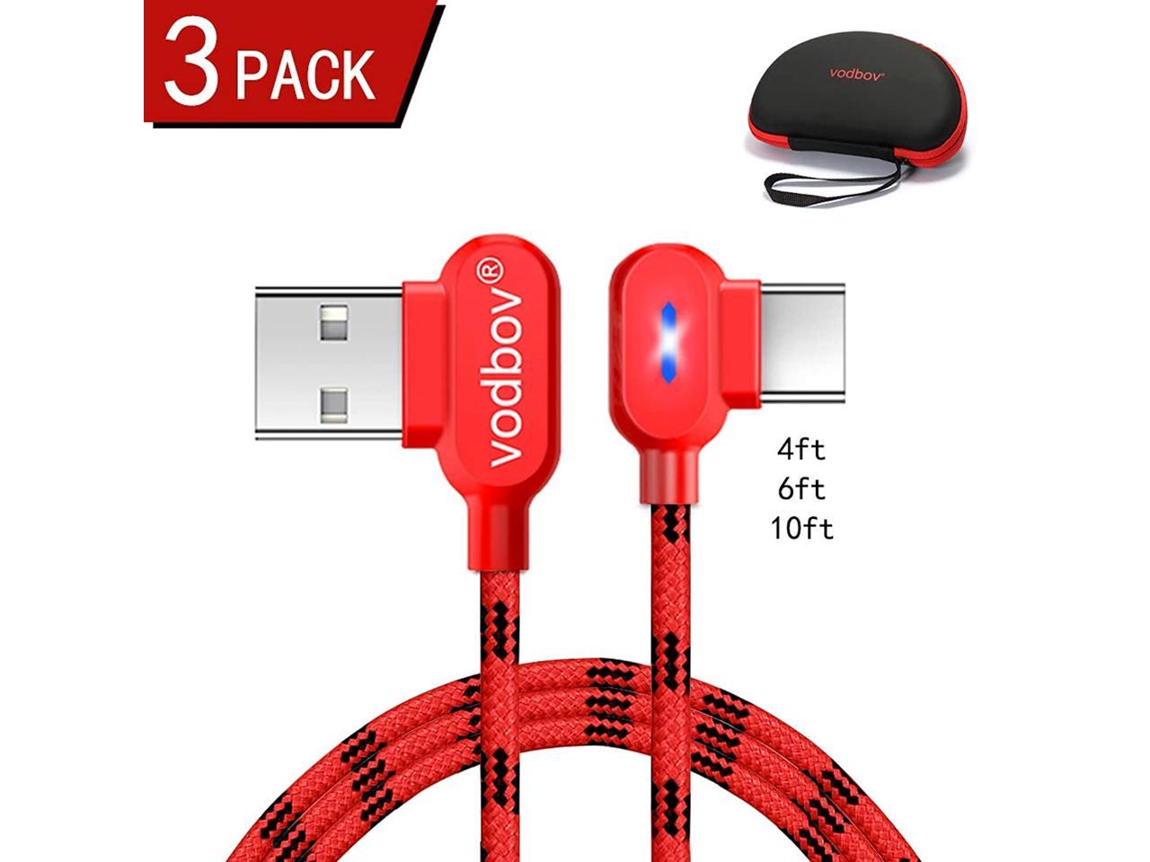 Micro USB Cable USB 90 Degree Fast Charging Data Sync Cable for Samsung Series s7 Edge/s6/s5 Black 4/6/10ft vodbov 3in1 Pack 
