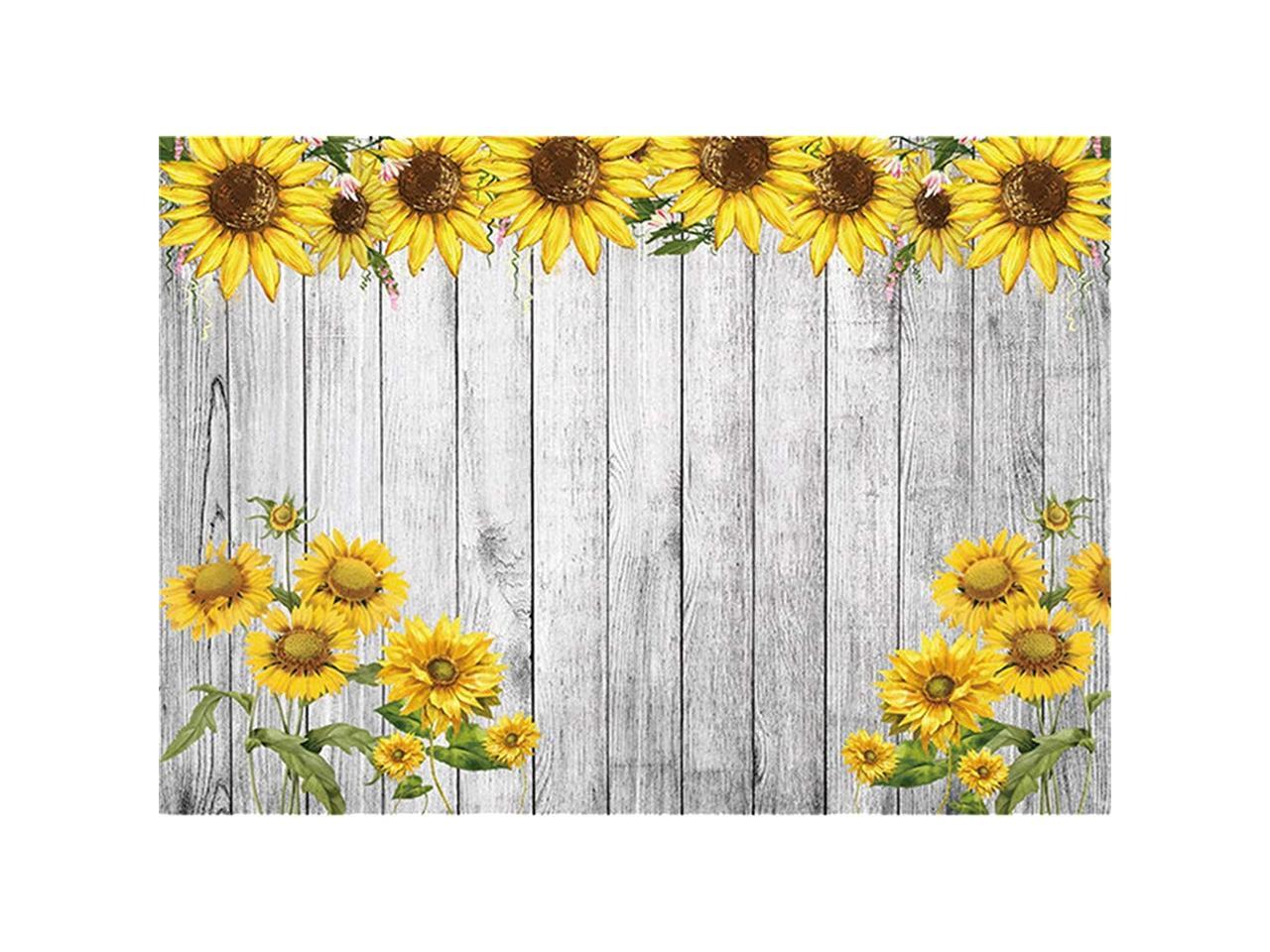 HVEST Sunflower Backdrops for Photoshoot 7x5ft Fabric Rustic Wood