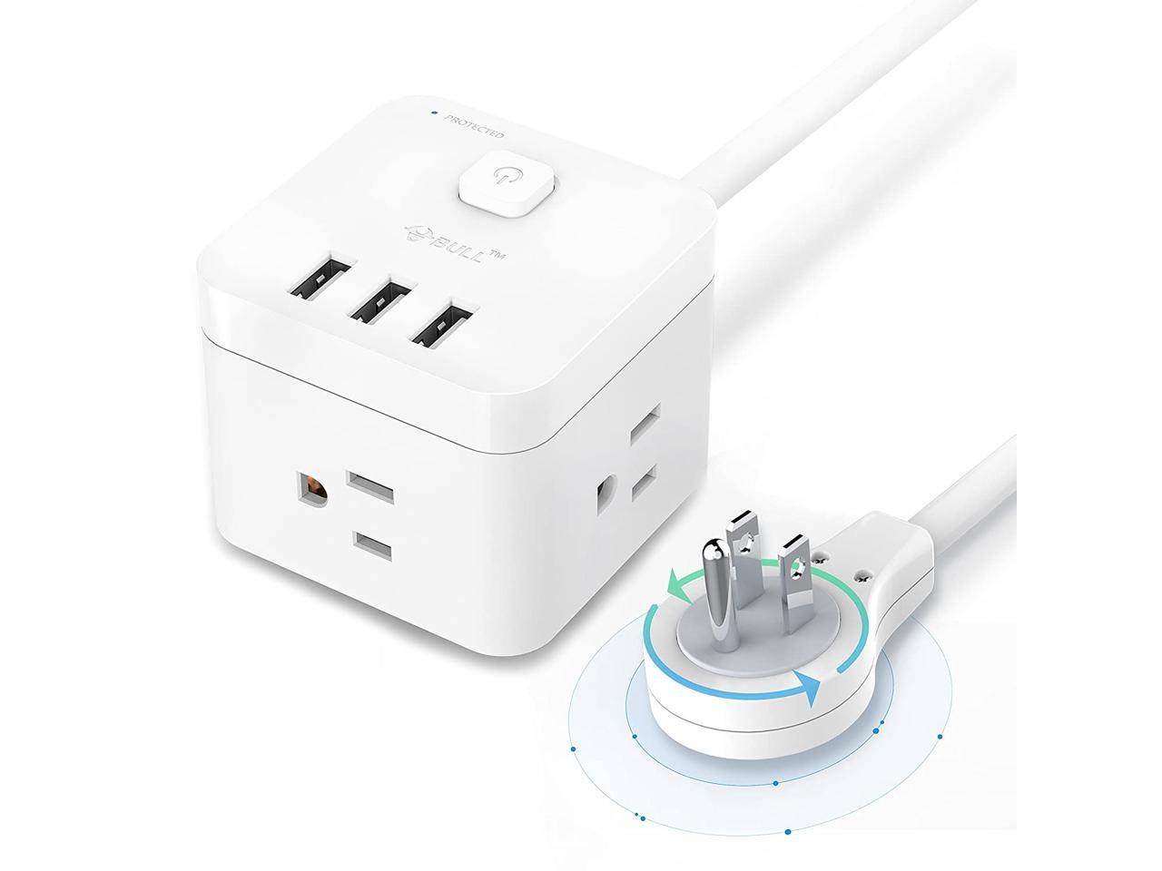 Dorm Hotel 9.8ft Surge Protector Power Strip with USB JACKYLED 1875W//15A 6 AC Wide Spaced Outlets 2.4A 4 USB Fast Charing Ports Flat Plug 14AWG Heavy Duty Extension Cord for Home Blue Black Office
