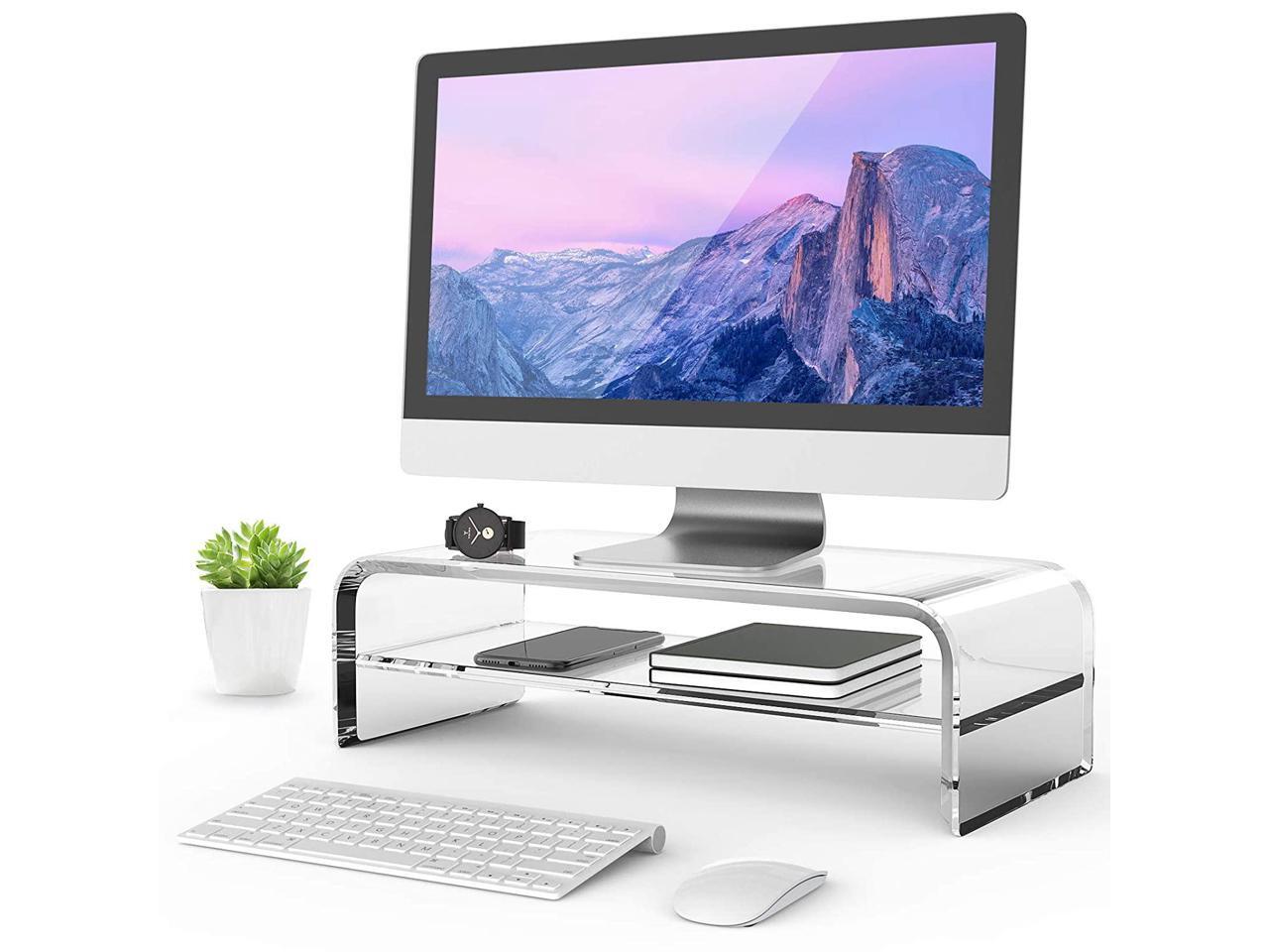 Maxgear 2-Tier Clear Acrylic Monitor Stand, Computer Monitor Stand Riser for Home Office Business with Sturdy Platform, PC Desk Stand for Keyboard Sto
