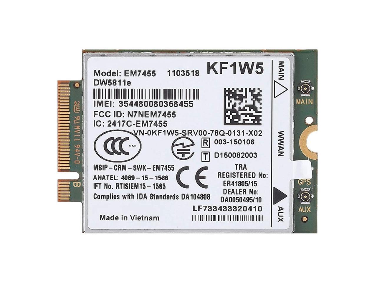 EM7455 Card 300 Mbps Max Download Speed Wireless 4G LTE WWAN NGFF Module for Dell Latitude Series 50 Mbps Max Upload Speed