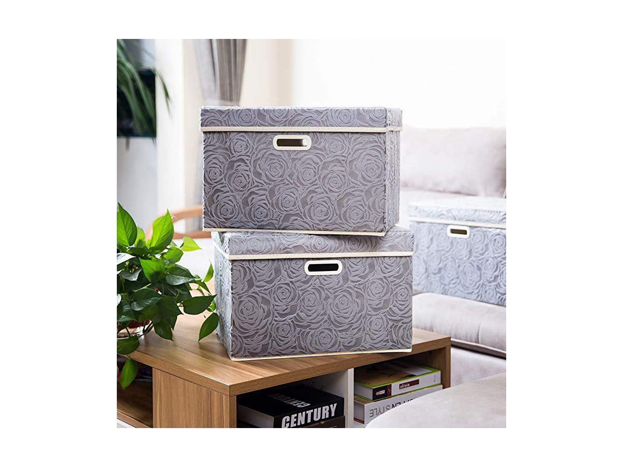 Larger Collapsible Storage Boxes with Lids Fabric Decorative Storage