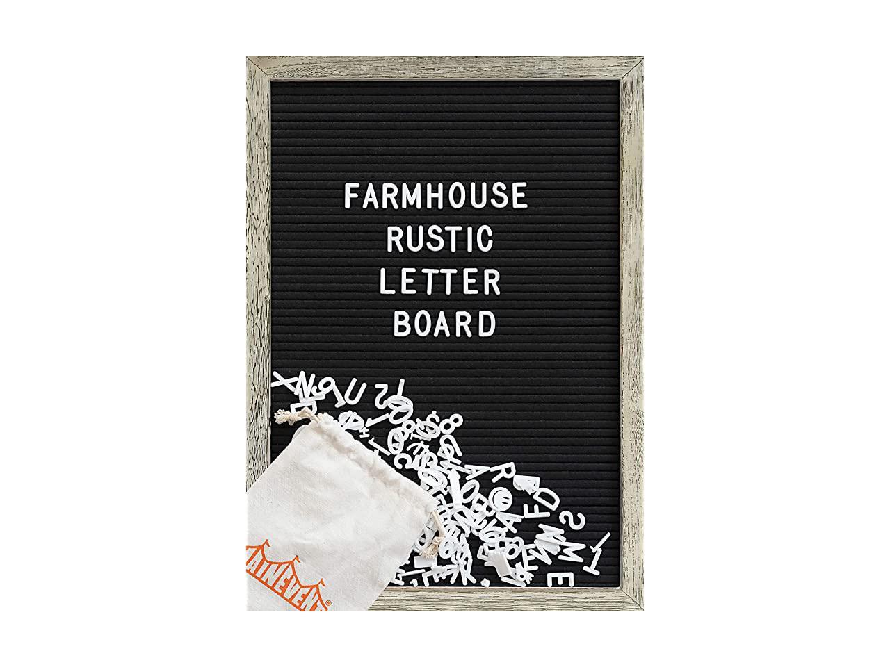 Great Shabby Chic Vintage Decor Message Wall Hook Farmhouse Wall Decor Felt Letter Board Black Felt with 374 Precut White Letters 10x10 Inch Rustic Wood Frame Canvas Bag Stand 