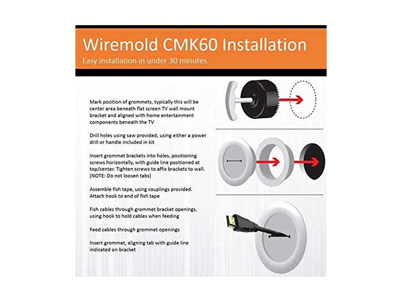 Wiremold CMK60 Wall Grommet Kit Hides Cords and Cables Wall Mount Cable ...