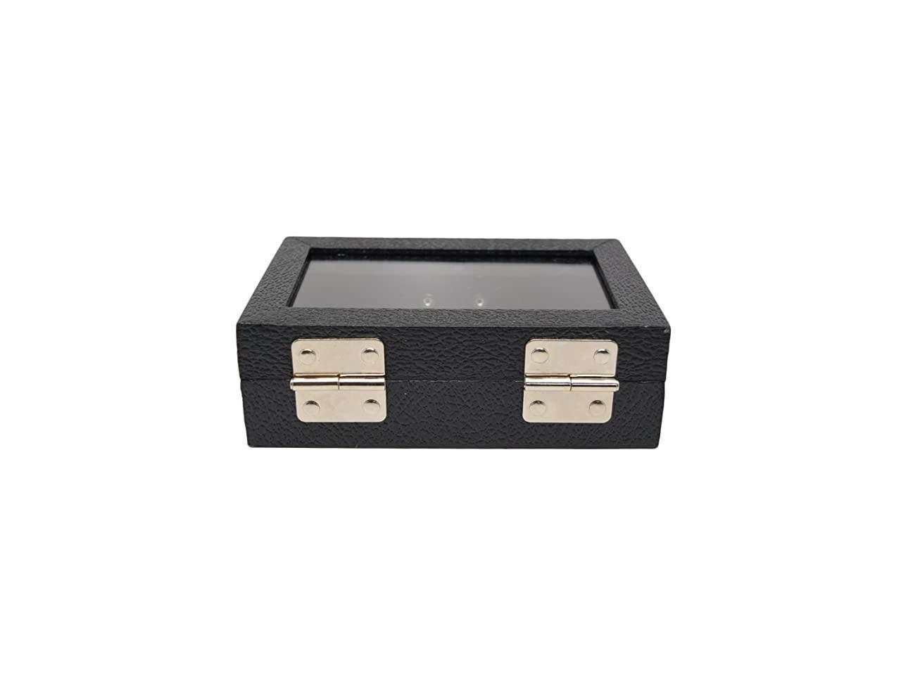 Small Glass Top Black Leatherette Metal Clasp Jewelry Display Case 6X3.75X2 + Custom NB Pouch