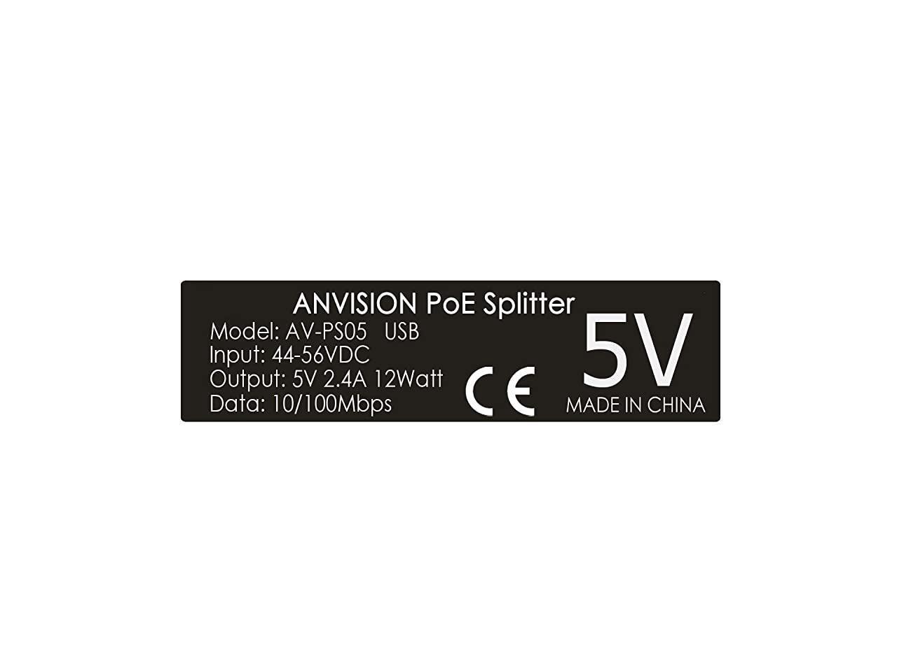 Dropcam or Raspberry Pi IPC ANVISION Active 5V 2.4A PoE Splitter Adapter IEEE 802.3af Compliant Micro USB 48V to 5V/2.4A for Tablets IP Camera and More 