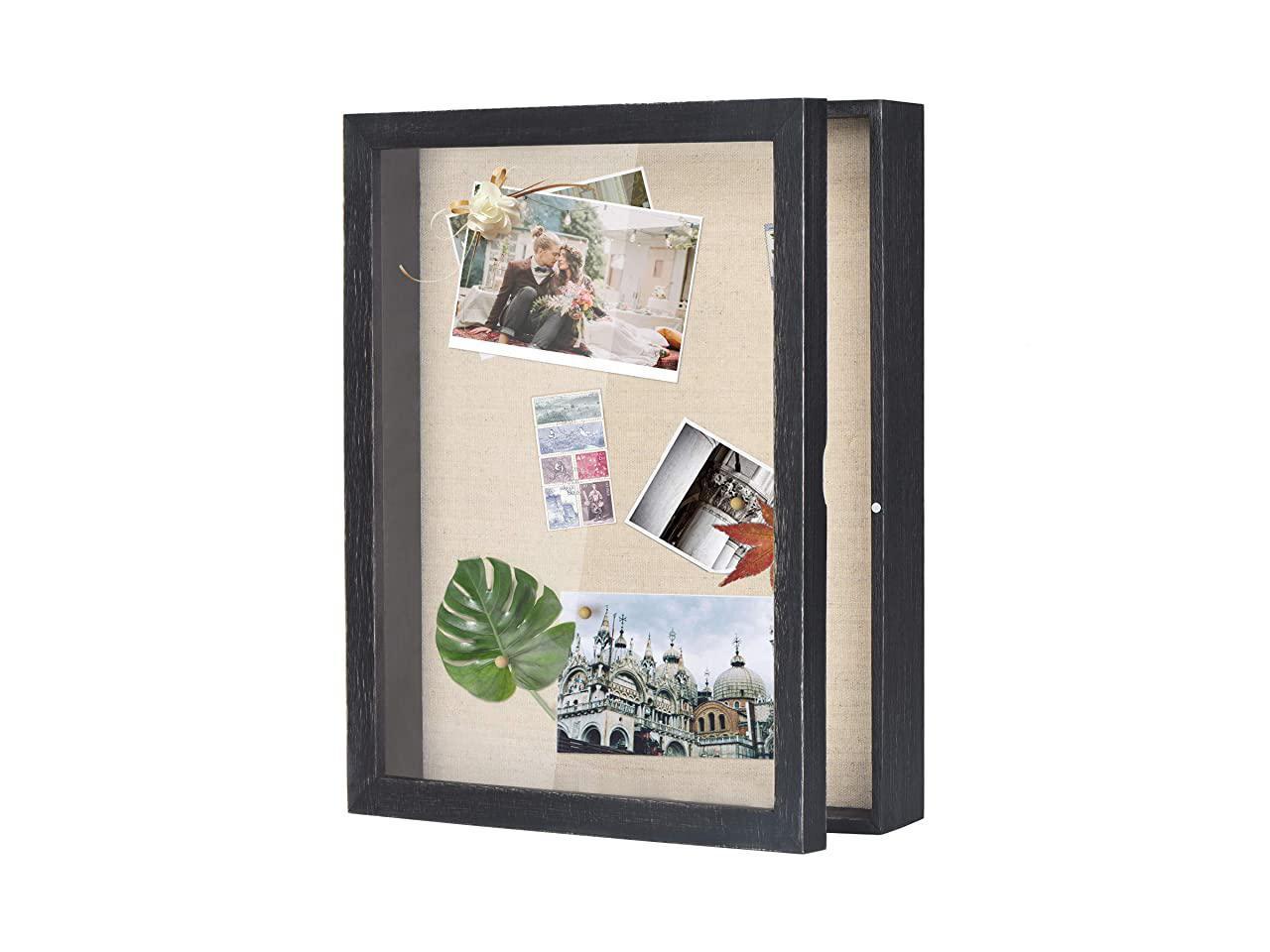 GraduatePro Shadow Box Frame 11x14 Display Case Black with Linen Background and 6 Stick Pins Memorabilia Awards Medals Photos Memory Box
