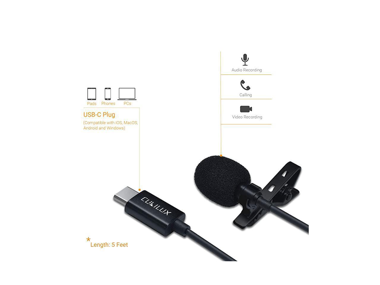 USB C Lavalier Microphone Type C External Clip Lapel MIC Compatible for