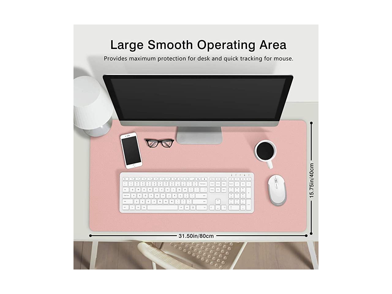 Waterproof and Non-Slip Double Side Desk Protector Office and Gaming Desk Mat KELIFANG Mouse Pad 31.5”x15.7”, Pink/Sliver Portable Large PU Leather Premium Textured Computer Desk Pad