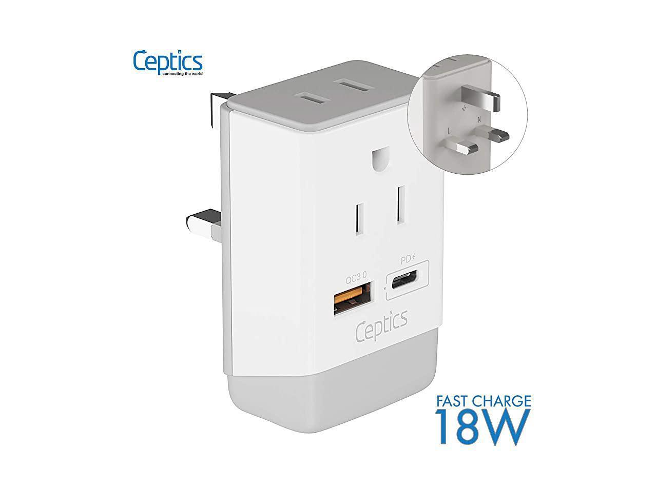 UK Ireland Power Plug Adapter Travel QC 30 PD by Safe Dual USB USBC 2