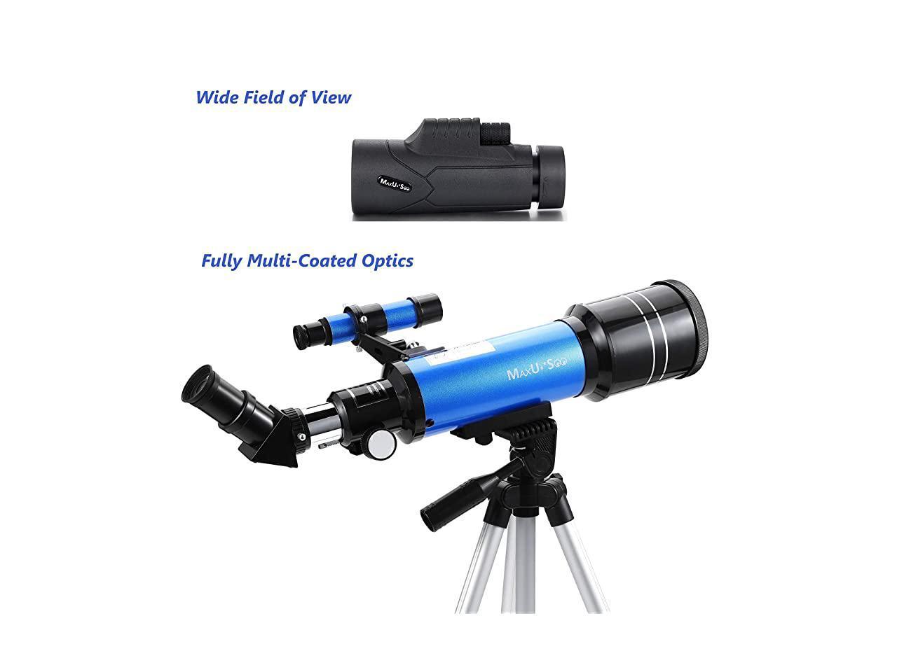 MaxUSee 70mm Refractor Telescope for Kids & Beginners Travel Scope with Backpack & Adjustable Tripod for Moon Viewing Bird Watching Sightseeing 