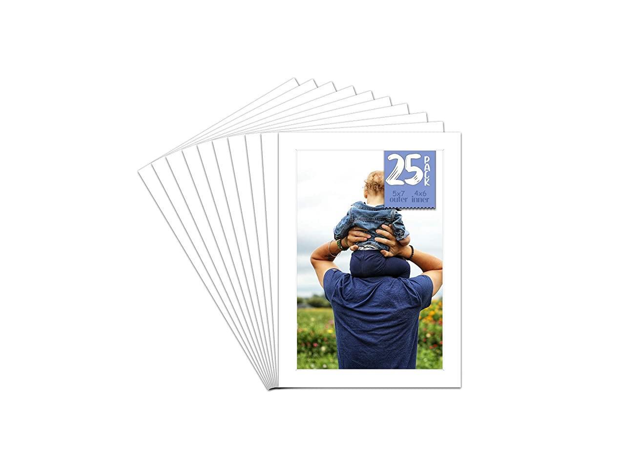 Pack of 25 5x7 White Picture Mats Mattes with White Core for 4x6