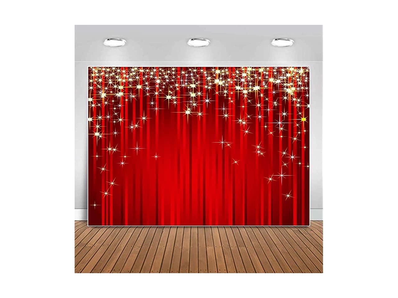 8x6ft Red and Gold Backdrop for Photography Red Stripe Starry Glitter