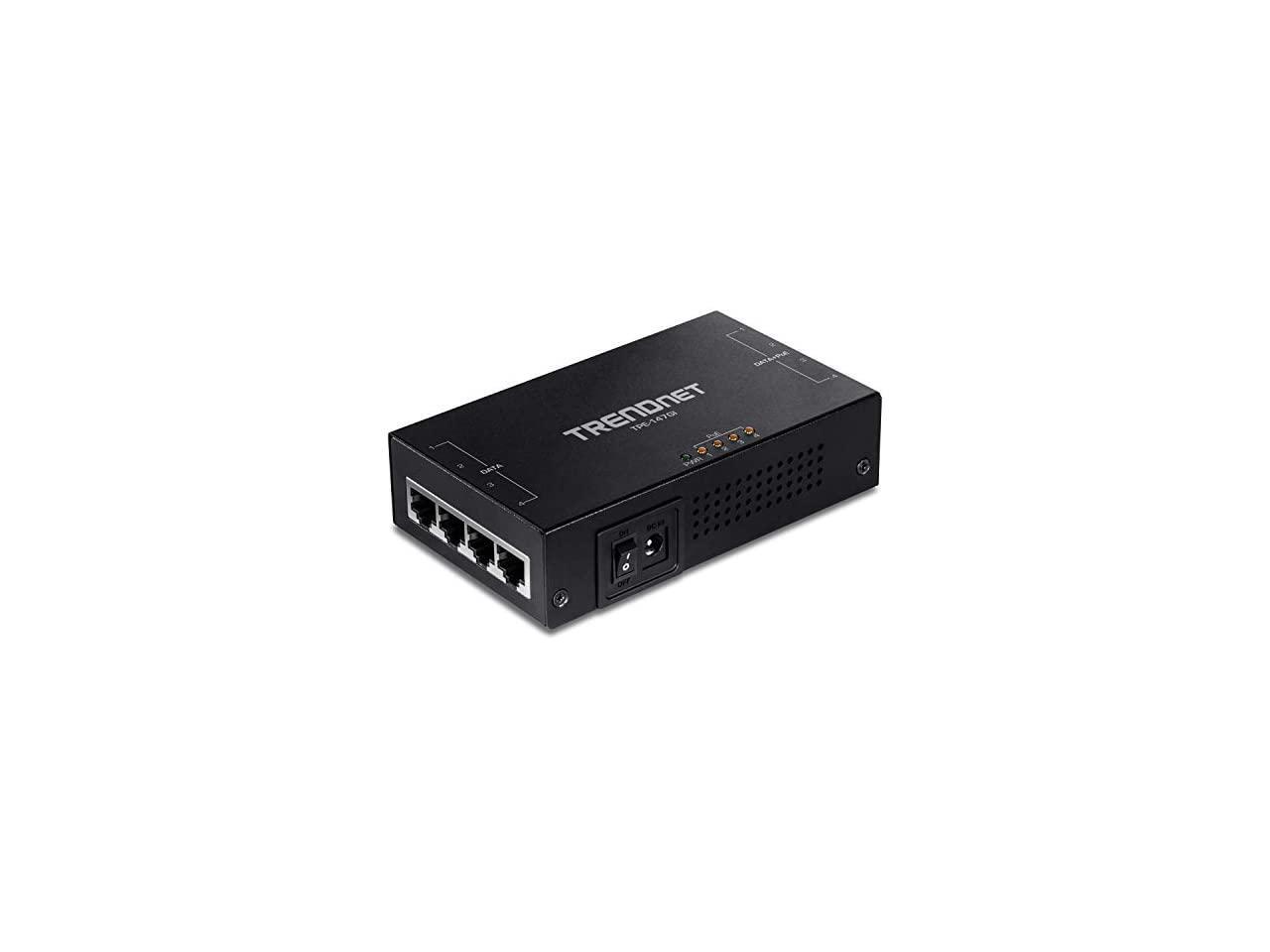 TPE-147GI Multi-Port PoE+ Injector up to 100m Data + PoE Out 328 ft. Add PoE+ Power to Non-PoE Switch 4 x Gigabit Ports TRENDnet 65W 4-Port Gigabit PoE+ Injector Data in 4 x gigabit PoE Ports