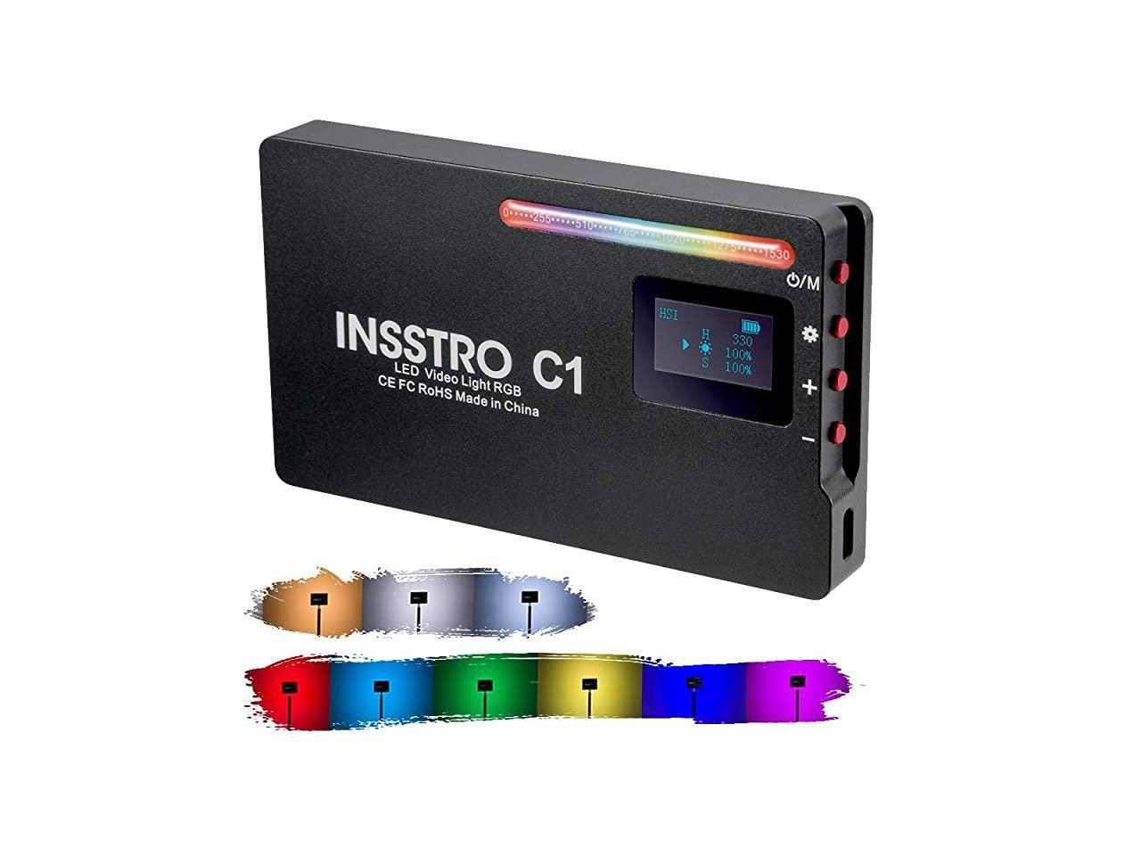 Full Color RGB Light for Camera Camcorder INSSTRO C1 RGB LED Video Light 10 Scene Simulations with Premium Aluminum Alloy Shell Rechargeable Pocket Size Video Light with 2500k-8500k Color Range